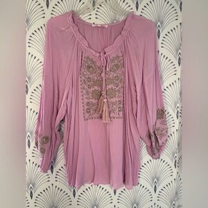 Elegant Mauve Blouse with Floral Embroidery Womens size 1X NWOT